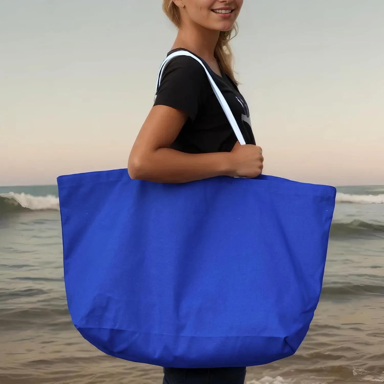 Large Canvas Tote Bag - Reusable Grocery Bag Foldable Heavy Duty Shopping Bag for DIY Art Crafts Painting Embroidery