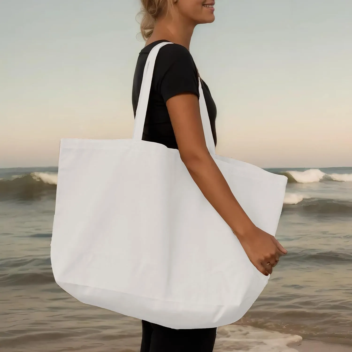 Large Canvas Tote Bag - Reusable Grocery Bag Foldable Heavy Duty Shopping Bag for DIY Art Crafts Painting Embroidery