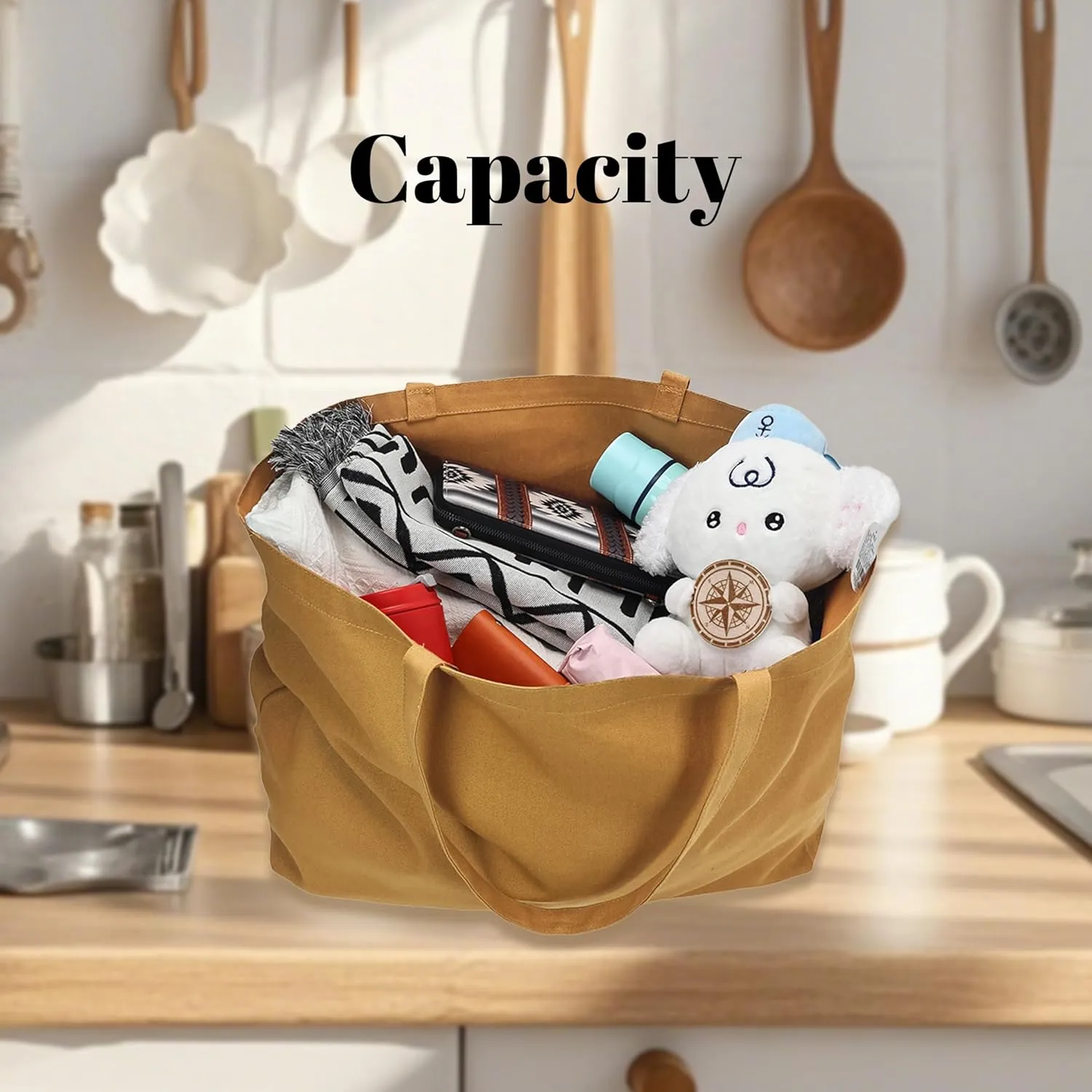 Large Canvas Tote Bag - Reusable Grocery Bag Foldable Heavy Duty Shopping Bag for DIY Art Crafts Painting Embroidery