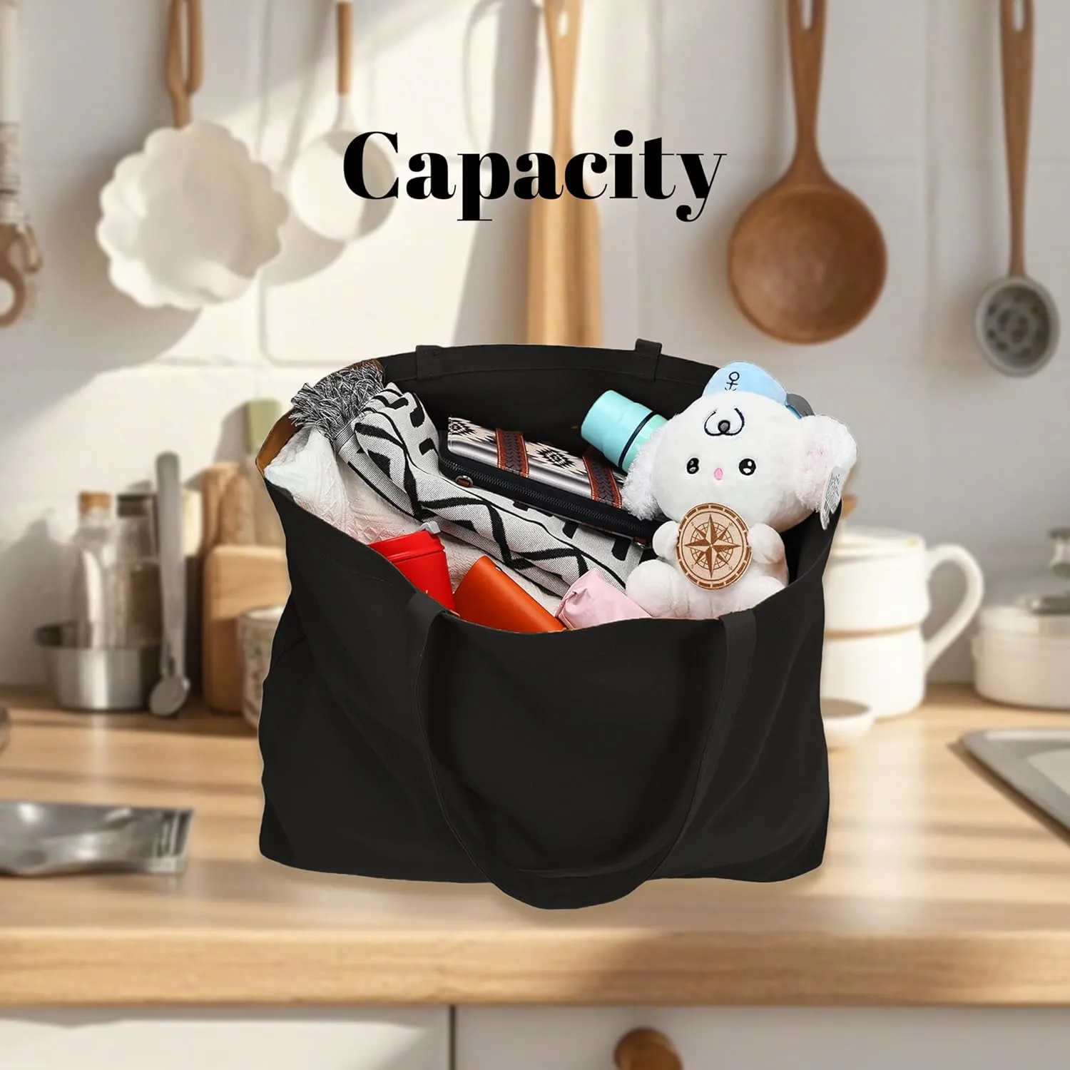 Large Canvas Tote Bag - Reusable Grocery Bag Foldable Heavy Duty Shopping Bag for DIY Art Crafts Painting Embroidery