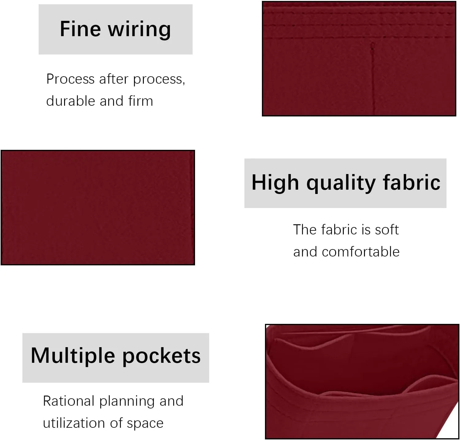 Lckaey Bag Organizer for bag Classic Flap cf jumbo bag Purse Insert - Handbag Felt Insert Y069claret-M