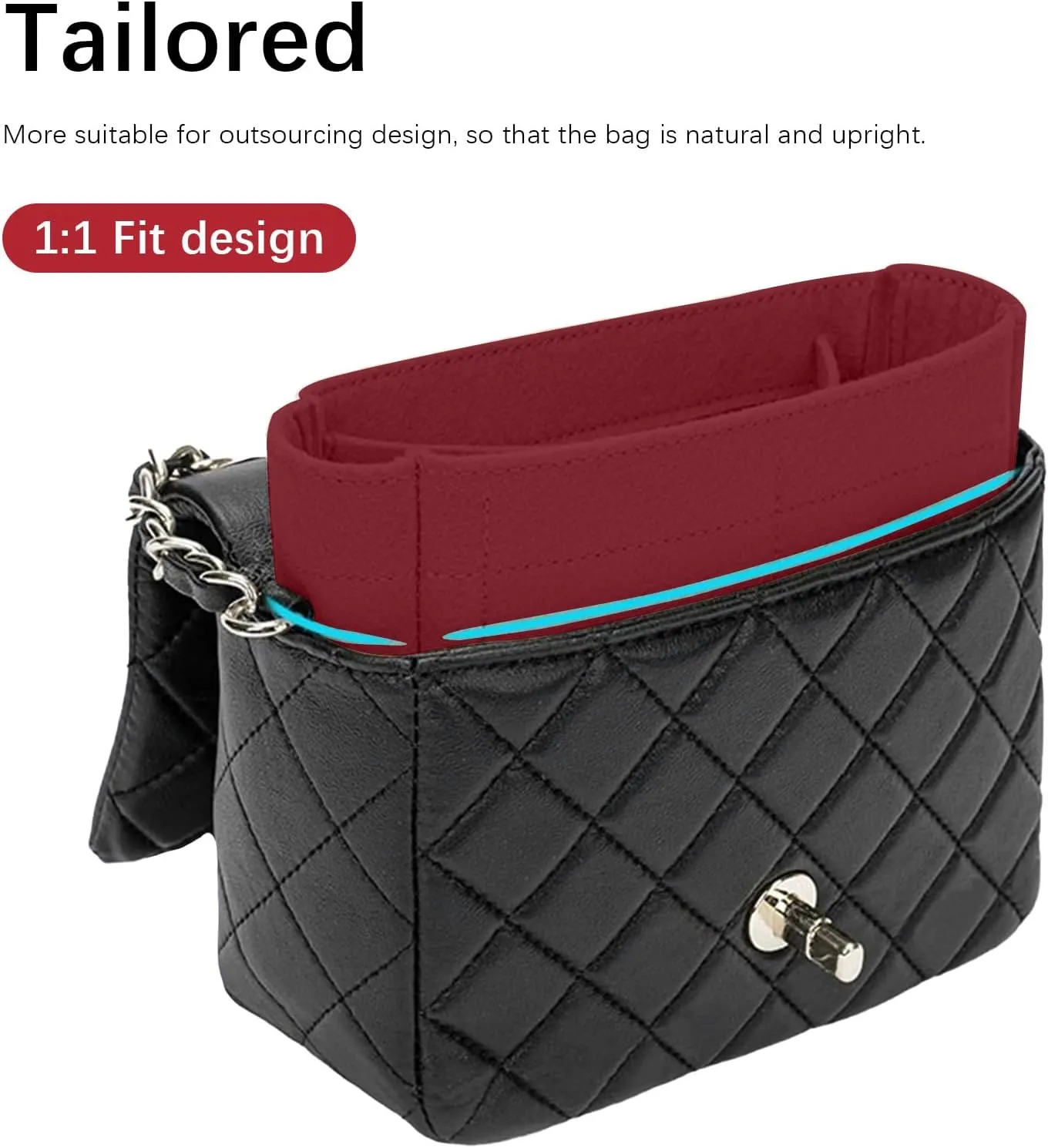 Lckaey Bag Organizer for bag Classic Flap cf jumbo bag Purse Insert - Handbag Felt Insert Y069claret-M