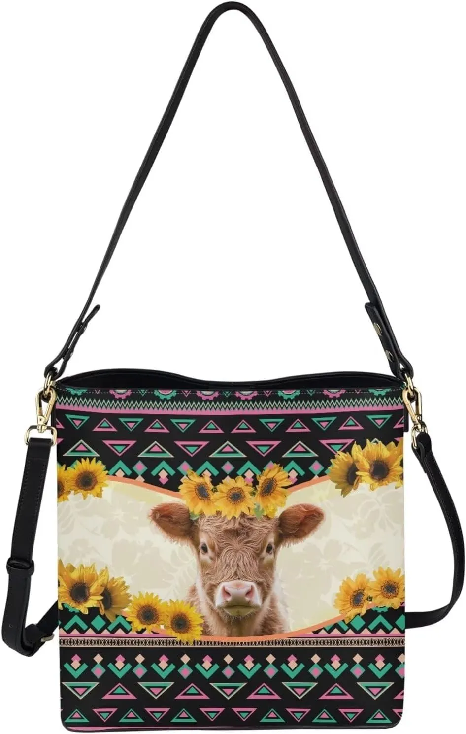 Leather Bucket Crossbody Bags for Women Boho Tote Handbags with Adjustable Strap and Compartment for Work Travel