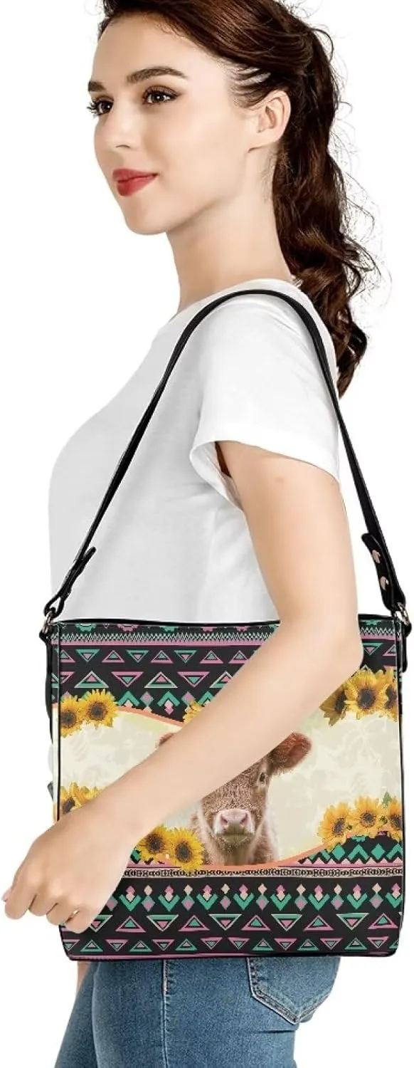 Leather Bucket Crossbody Bags for Women Boho Tote Handbags with Adjustable Strap and Compartment for Work Travel