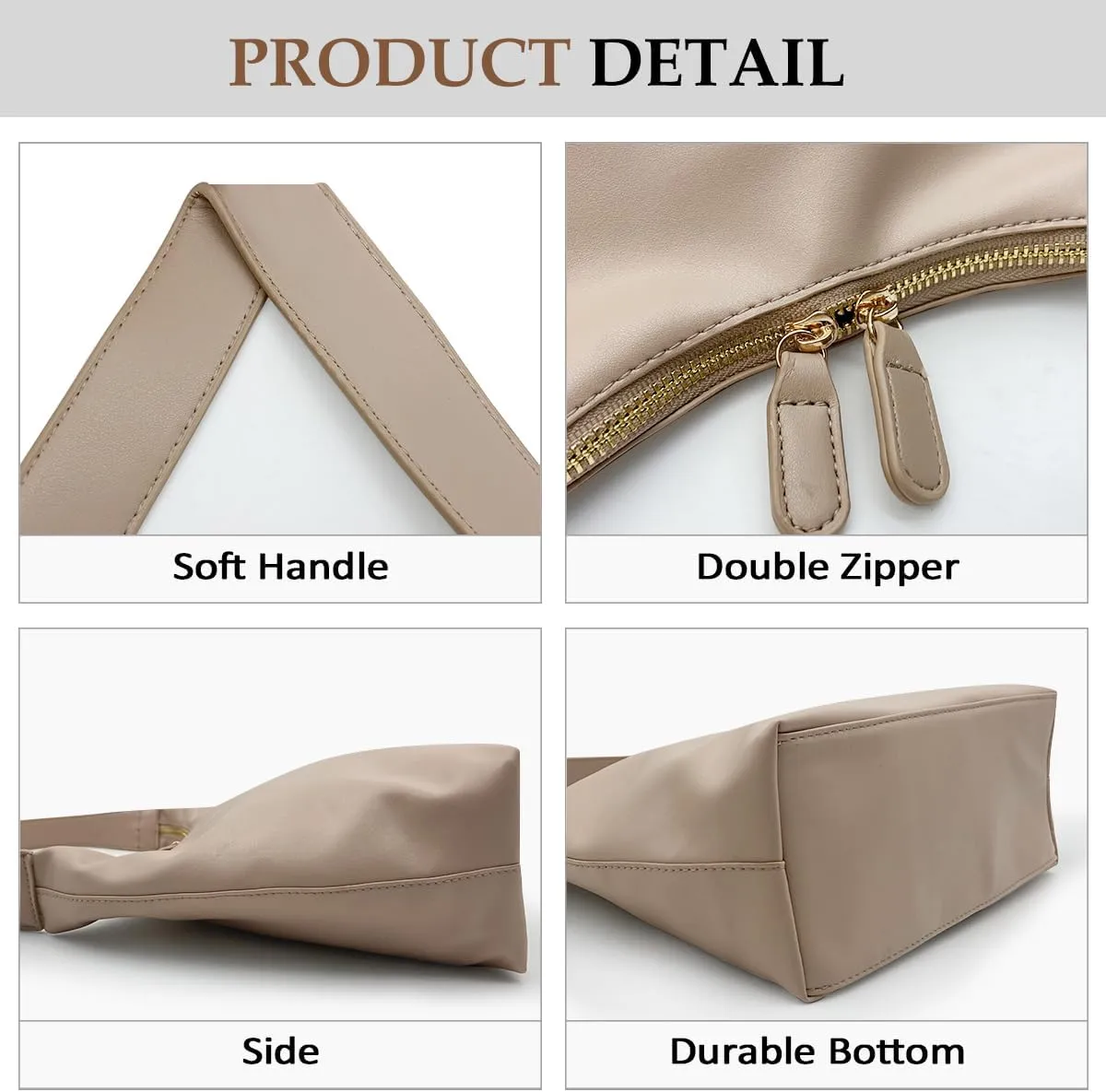Leather Hobo Bags for Women Small Soft Shoulder Purse Slouchy Tote Handbags with Double Zipper Design 2025