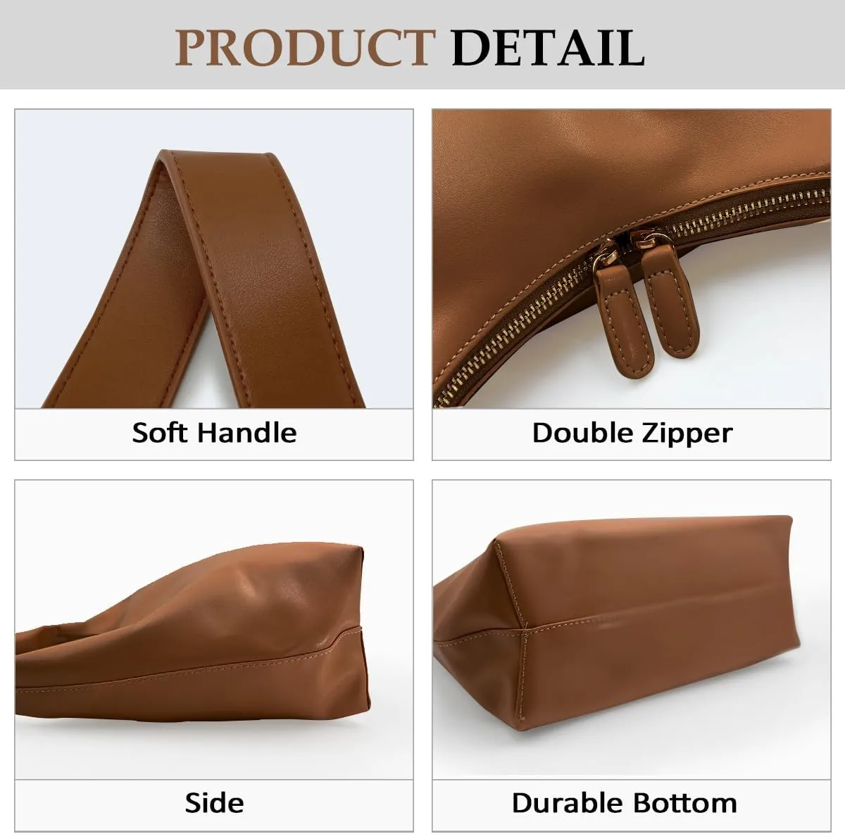 Leather Hobo Bags for Women Small Soft Shoulder Purse Slouchy Tote Handbags with Double Zipper Design 2025