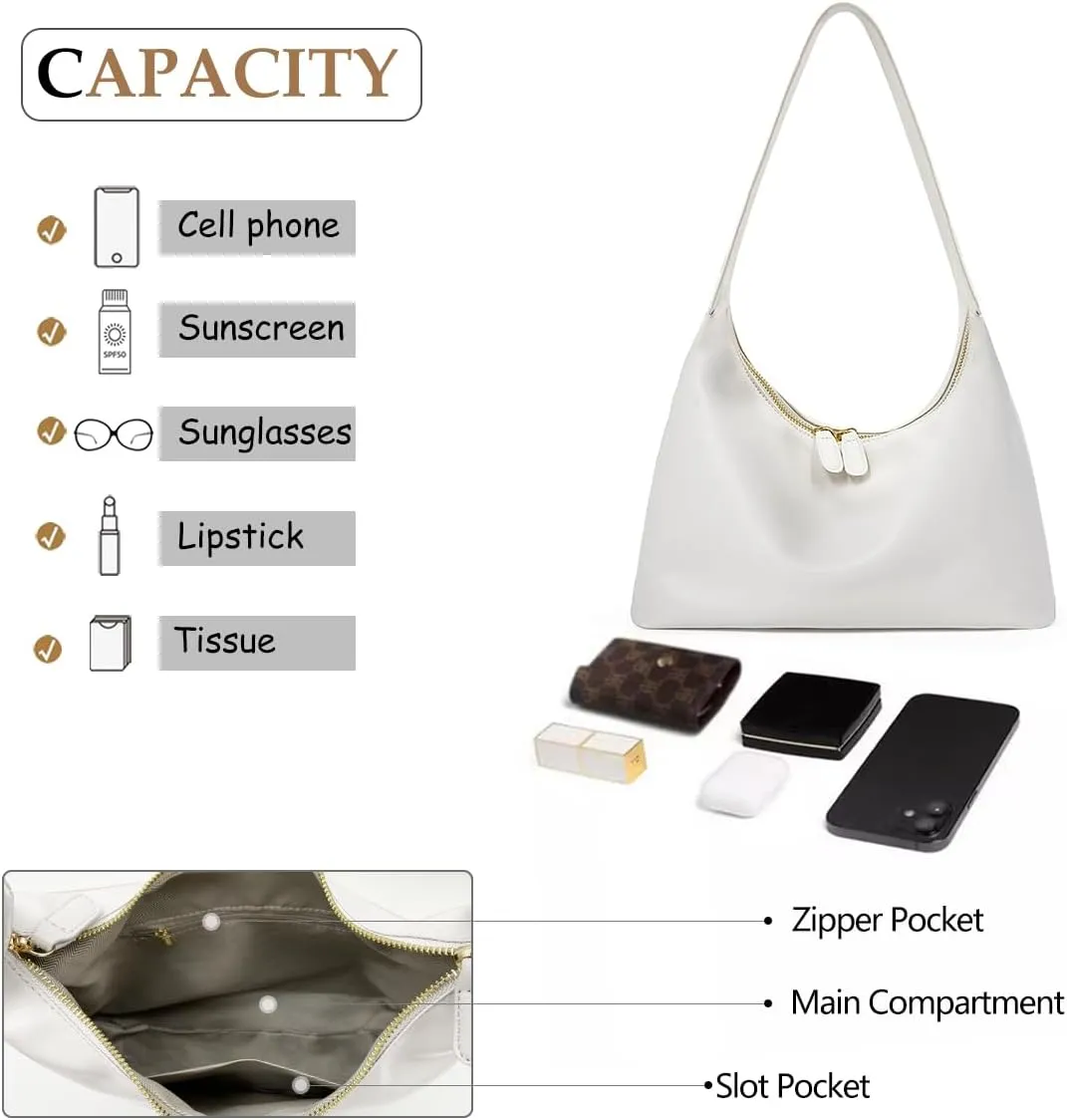 Leather Hobo Bags for Women Small Soft Shoulder Purse Slouchy Tote Handbags with Double Zipper Design 2025