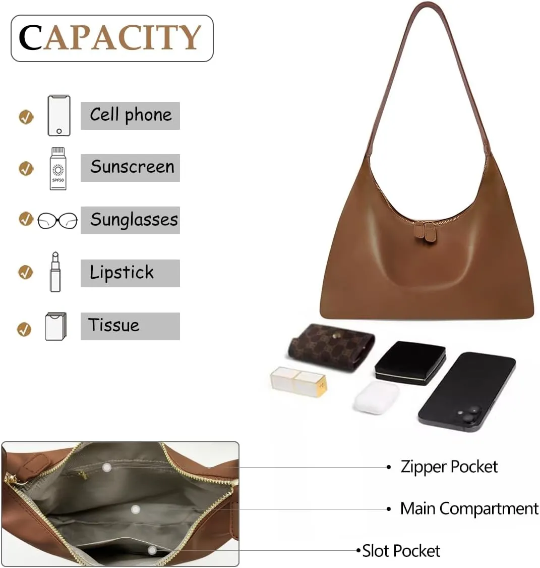Leather Hobo Bags for Women Small Soft Shoulder Purse Slouchy Tote Handbags with Double Zipper Design 2025