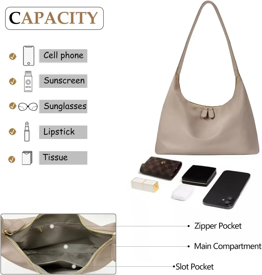 Leather Hobo Bags for Women Small Soft Shoulder Purse Slouchy Tote Handbags with Double Zipper Design 2025
