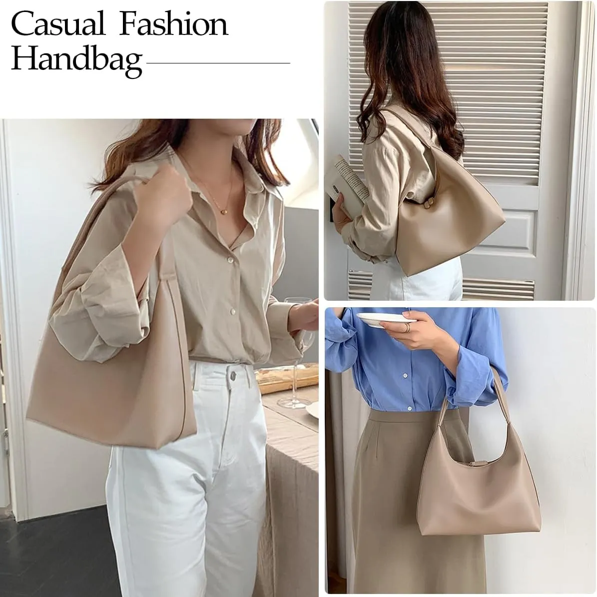 Leather Hobo Bags for Women Small Soft Shoulder Purse Slouchy Tote Handbags with Double Zipper Design 2025