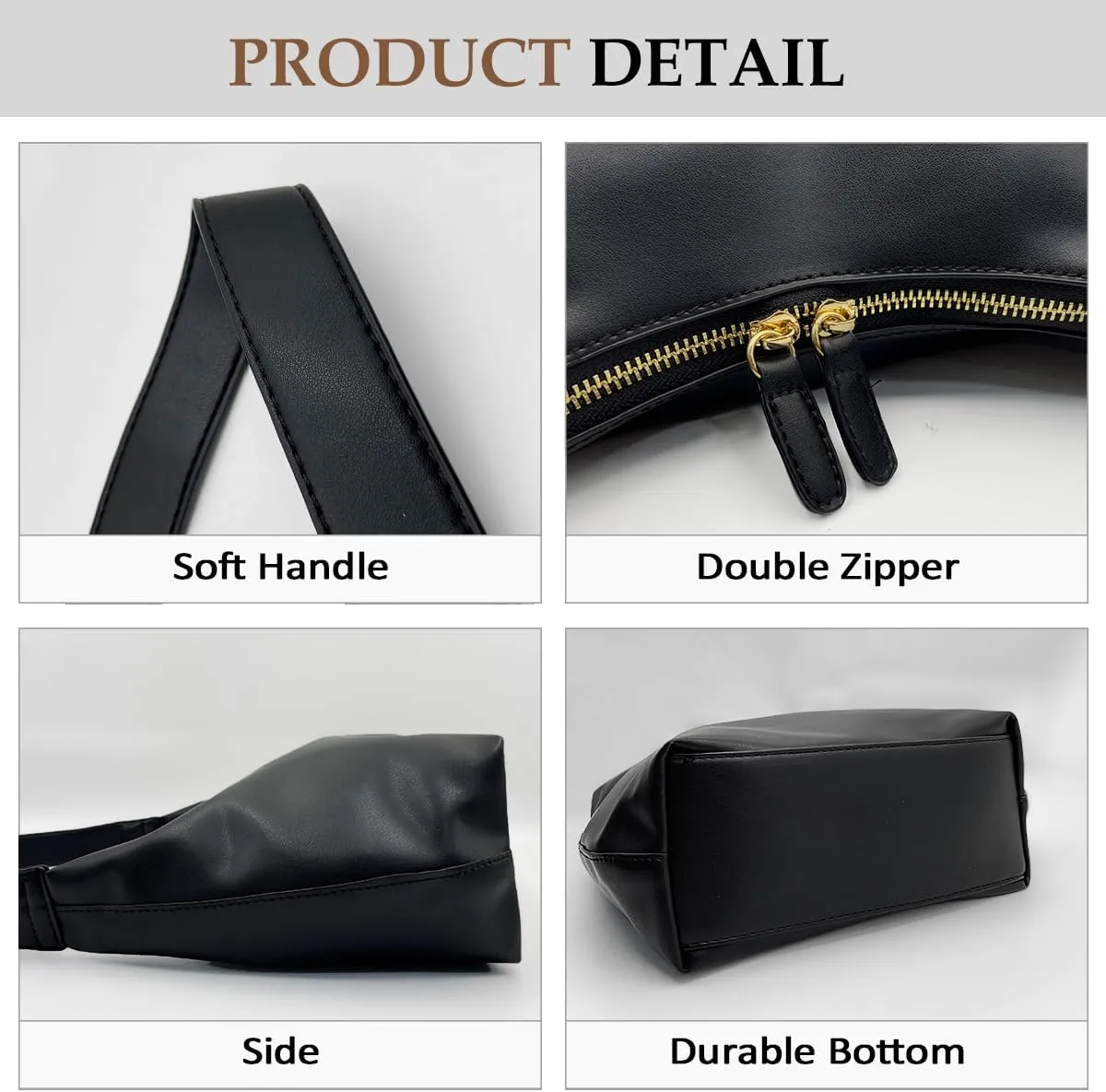 Leather Hobo Bags for Women Small Soft Shoulder Purse Slouchy Tote Handbags with Double Zipper Design 2025