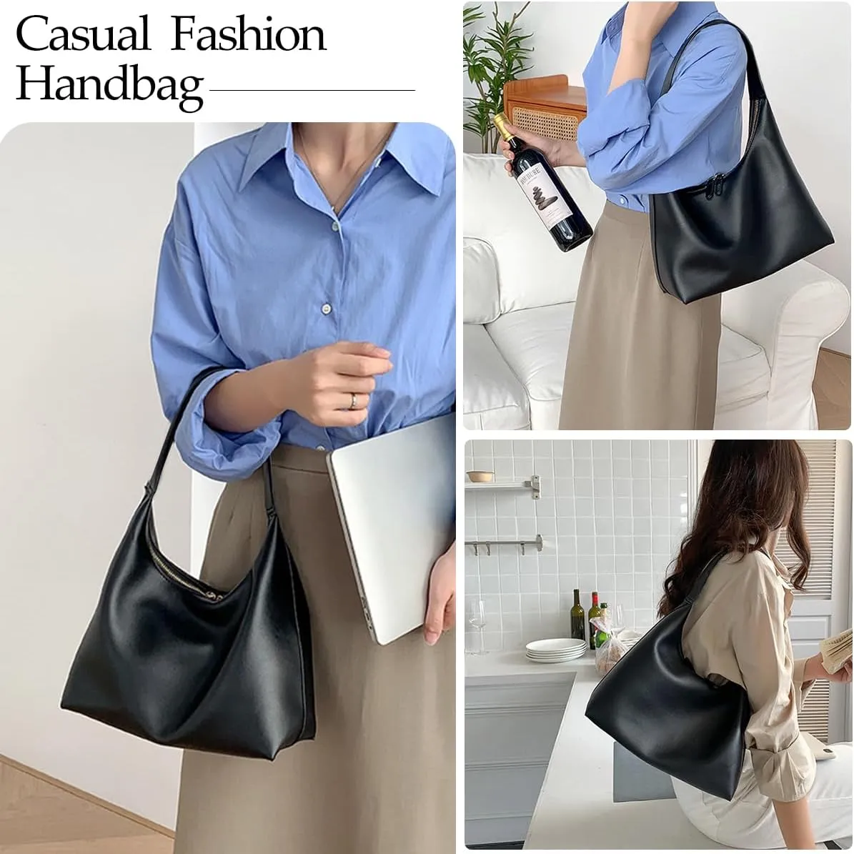Leather Hobo Bags for Women Small Soft Shoulder Purse Slouchy Tote Handbags with Double Zipper Design 2025