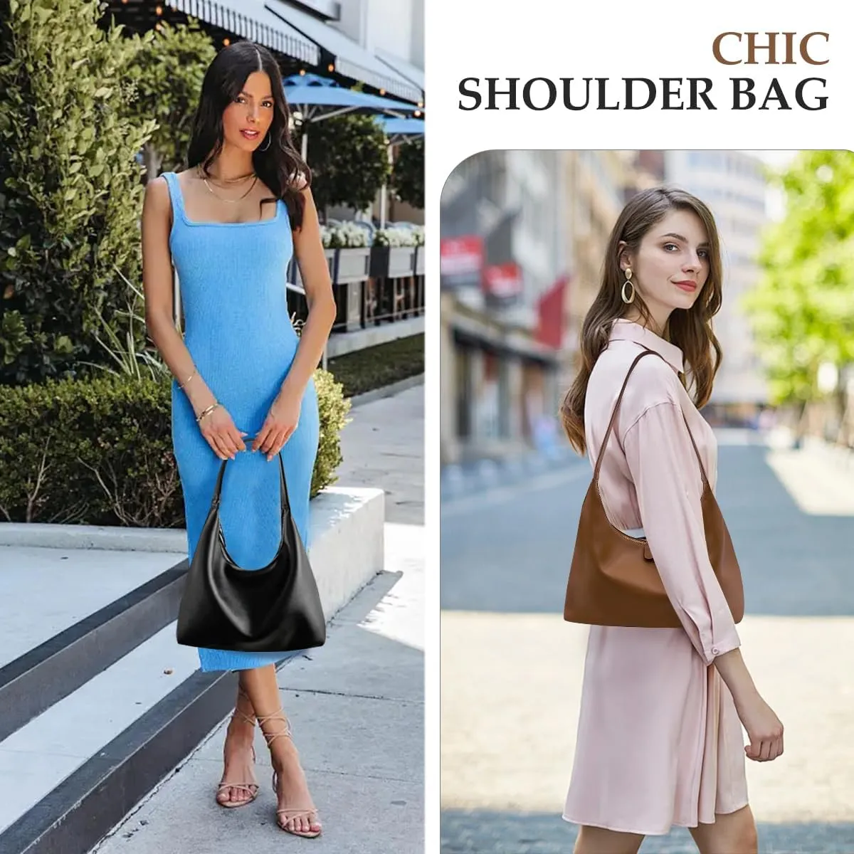Leather Hobo Bags for Women Small Soft Shoulder Purse Slouchy Tote Handbags with Double Zipper Design 2025