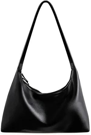 Leather Hobo Bags for Women Small Soft Shoulder Purse Slouchy Tote Handbags with Double Zipper Design 2025
