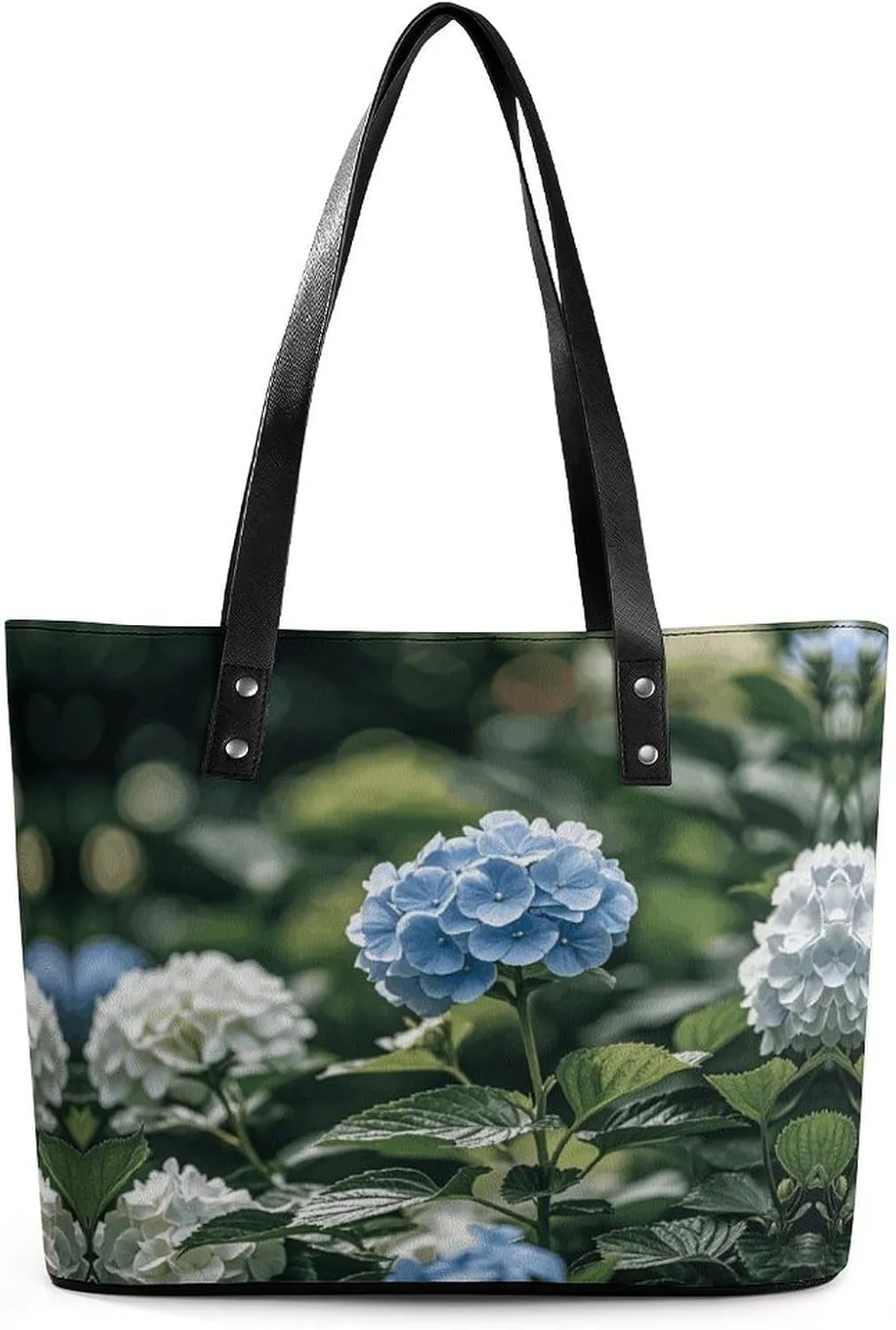 Leather Lady's Handbag Hydrangea Print Leather Tote Bags For Women Trendy Ladies Shoulder Bag for Work, Travel, Casual Use