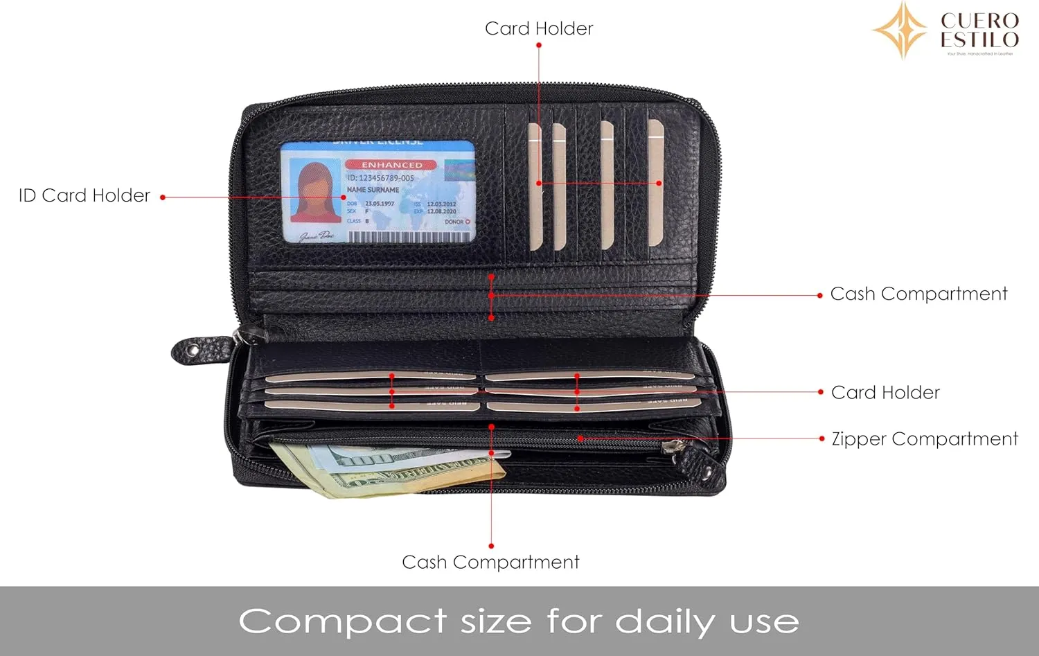Leather Wallet for Women  RFID Secure, Water-Resistant Floater Leather, Zipper Compartments, Stylish & Durable.