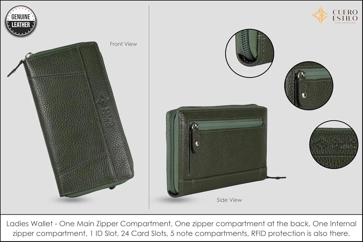 Leather Wallet for Women  RFID Secure, Water-Resistant Floater Leather, Zipper Compartments, Stylish & Durable.
