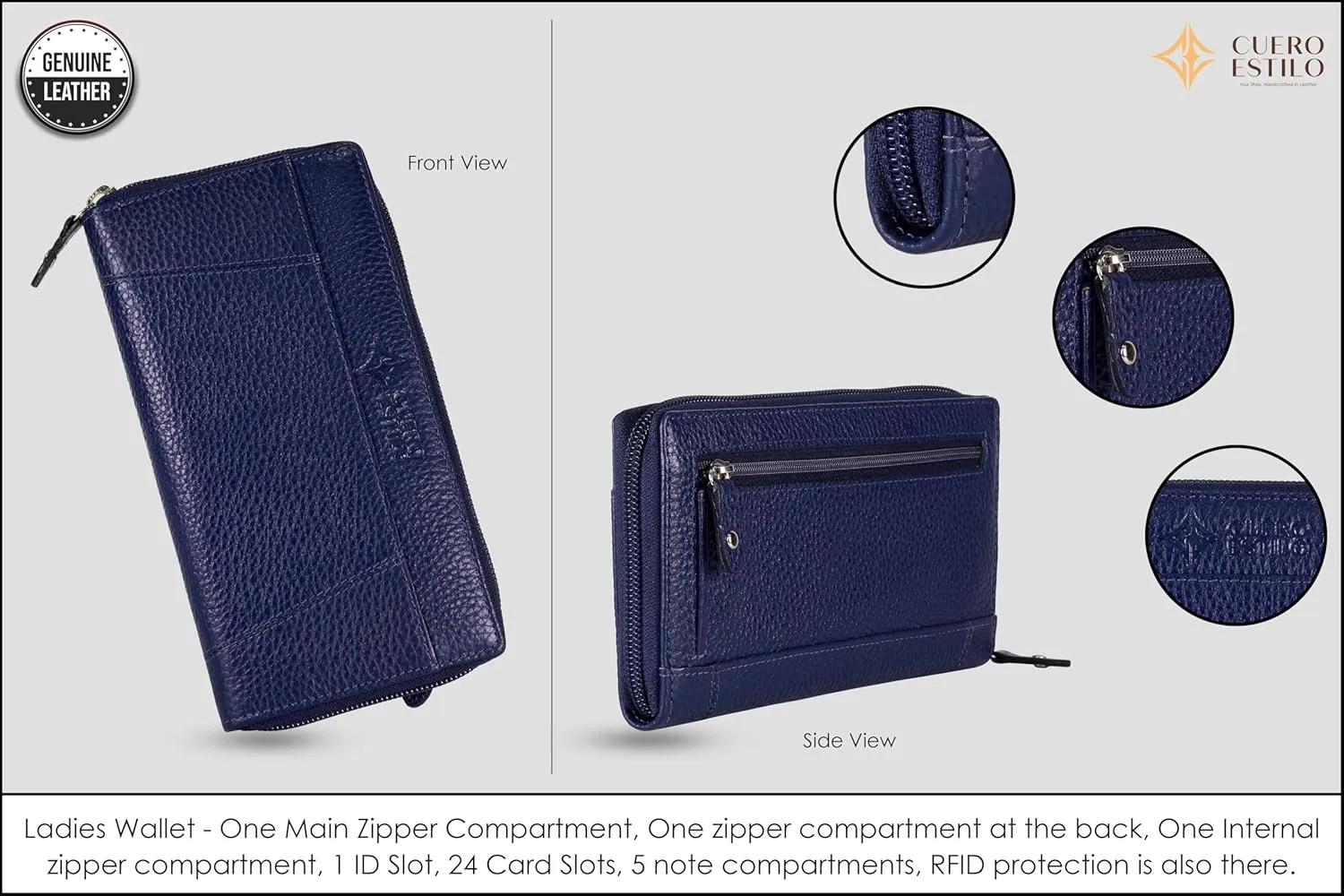Leather Wallet for Women  RFID Secure, Water-Resistant Floater Leather, Zipper Compartments, Stylish & Durable.