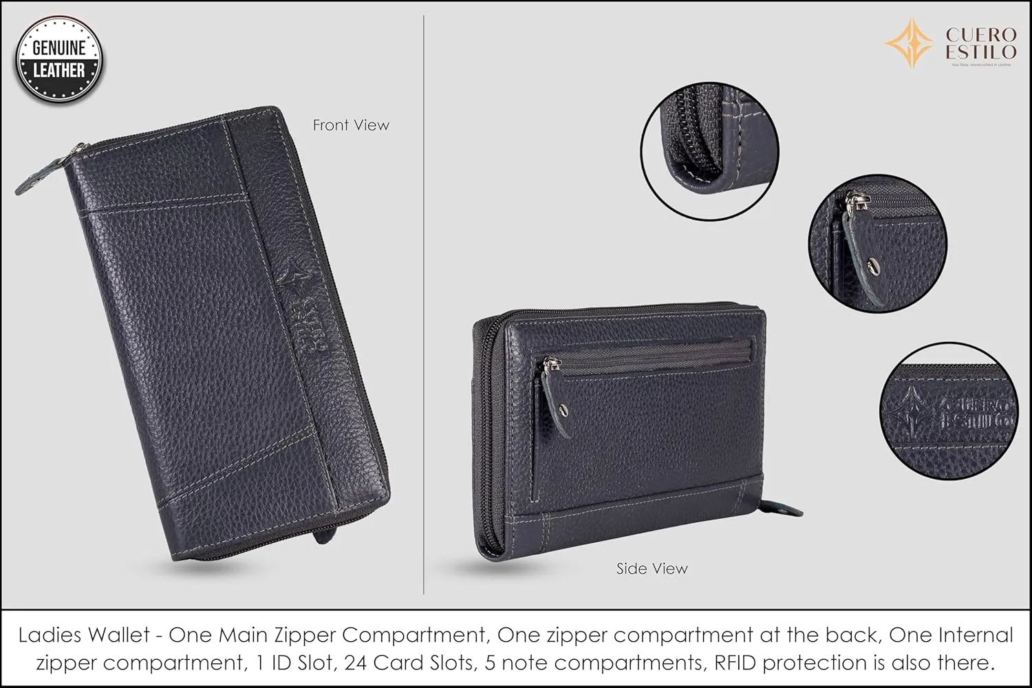 Leather Wallet for Women  RFID Secure, Water-Resistant Floater Leather, Zipper Compartments, Stylish & Durable.