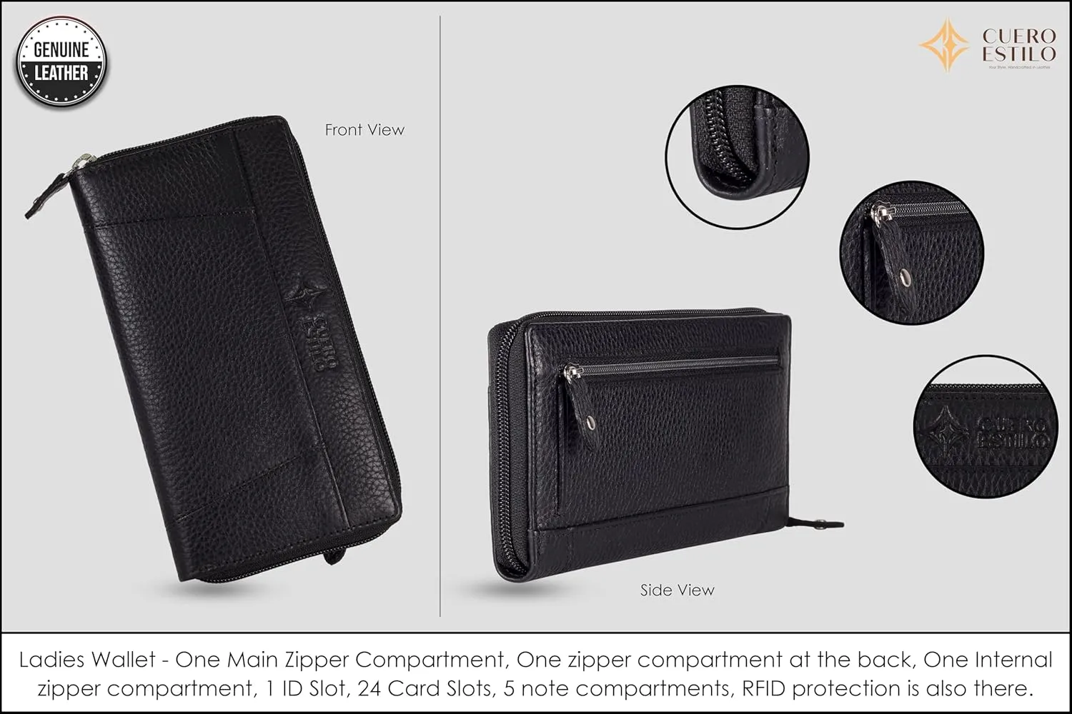 Leather Wallet for Women  RFID Secure, Water-Resistant Floater Leather, Zipper Compartments, Stylish & Durable.
