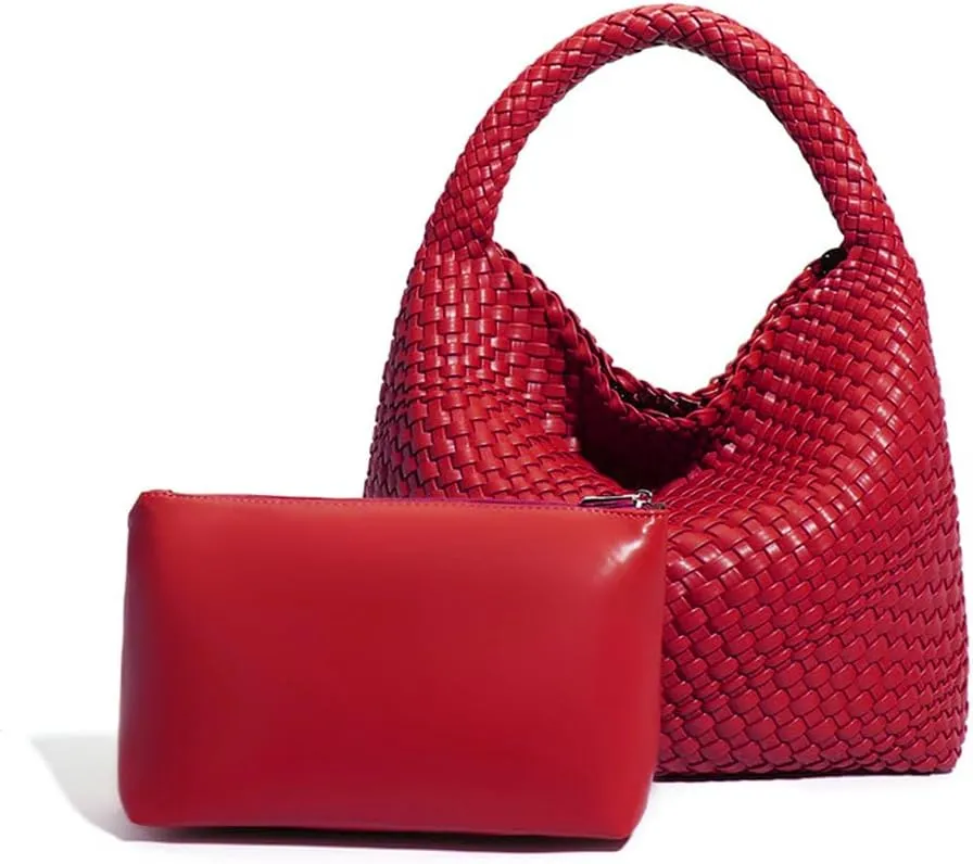 Leather Weave Purses For Women Fashion Shoulder Hobo Bags Woven Tote Handbag Top Handle Bucket Bags