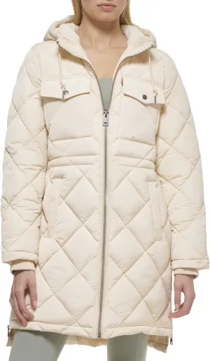 Levi's Womens Soft Sherpa Lined Diamond Quilted Long Parka Jacket