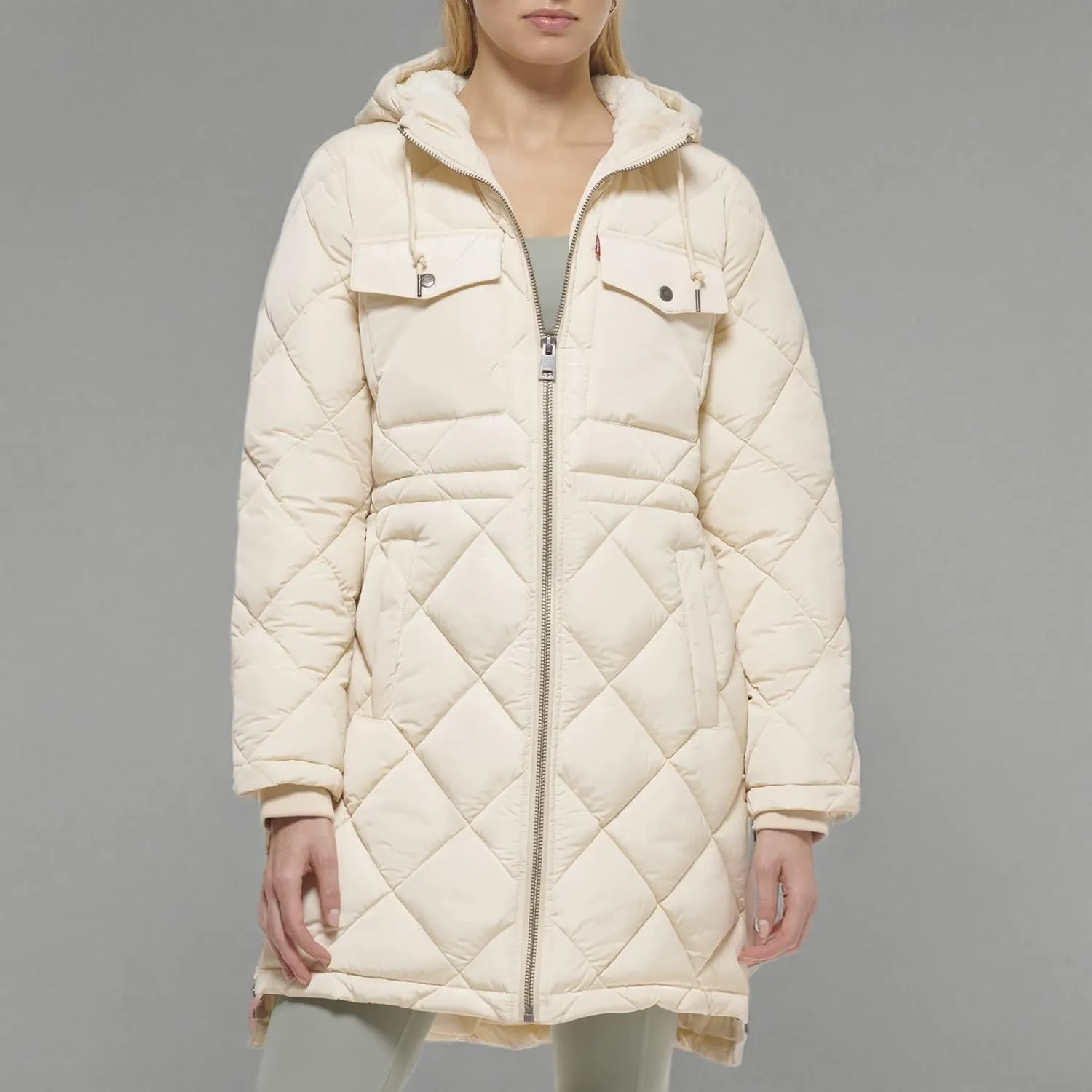 Levi's Womens Soft Sherpa Lined Diamond Quilted Long Parka Jacket