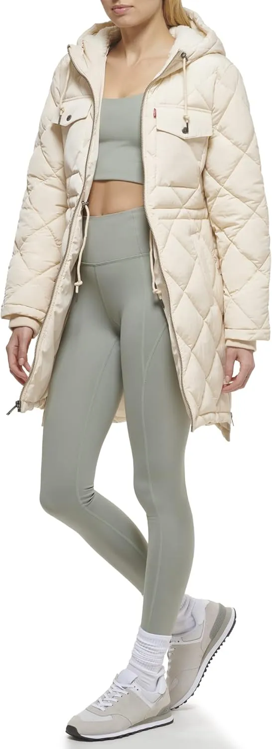 Levi's Womens Soft Sherpa Lined Diamond Quilted Long Parka Jacket