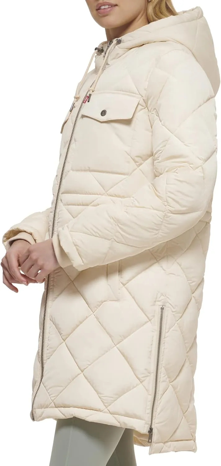 Levi's Womens Soft Sherpa Lined Diamond Quilted Long Parka Jacket