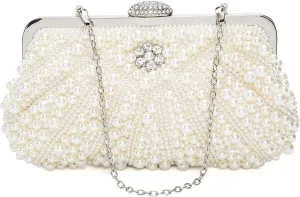 LIFEWISH Womens Pearl Evening bag Cascading Bead Rhinestone Fancy clutch purses