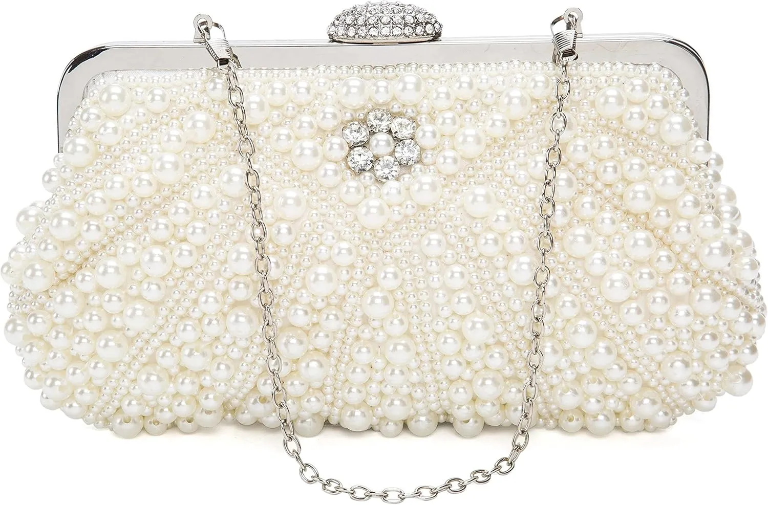 LIFEWISH Womens Pearl Evening bag Cascading Bead Rhinestone Fancy clutch purses
