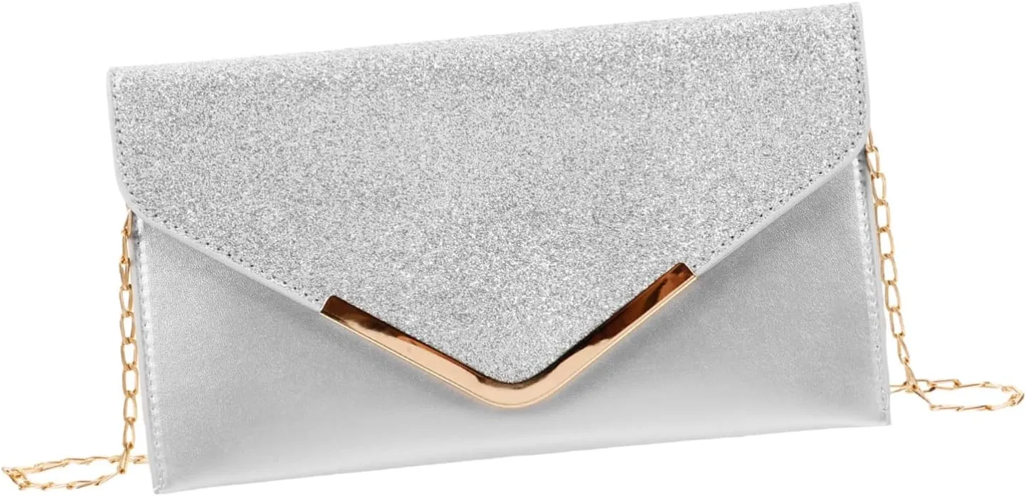 LIFKOME Glitter Evening Clutch Bag for Women Sequin Purse with Chain Shoulder Strap for Weddings Proms and Formal Events Elegant Party Accessory