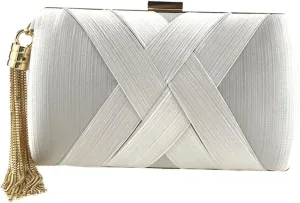 LIFKOME Gorgeous Silver Evening Clutch Purse Fashionable Handbag with Tassel for Weddings Cocktail Parties and Dinners for Storing Phone Keys and Essentials