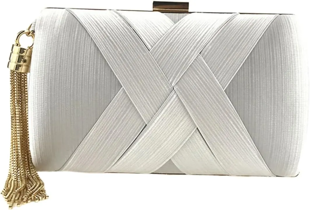 LIFKOME Gorgeous Silver Evening Clutch Purse Fashionable Handbag with Tassel for Weddings Cocktail Parties and Dinners for Storing Phone Keys and Essentials