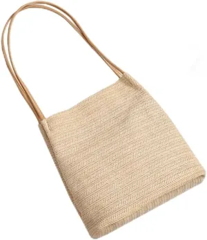 LIFKOME Knitted Shoulder Bag Bags Bucket Bag Beach Bag for Women Lug Purse Straw Beach Bag Straw Bag Beige