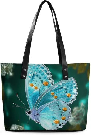 Light Blue Butterfly Bag Purse Handbag for Women Top Handle Satchel Shoulder with Zipper Tote Bags Large