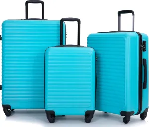 Lightweight 3 Piece Luggage Set with Spinner Wheels, Secure Combination Locks, and Hooks - Turquoise