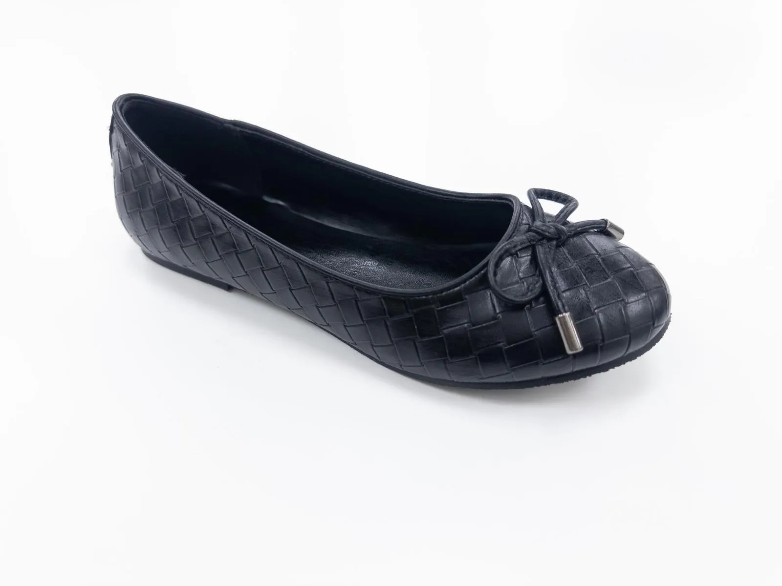 LS3981 LADIES BLACK WEAVE PU FLAT PUMPS