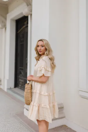 Lucia Textured Flutter Sleeve Ruffle Dress
