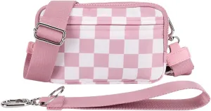 Lushandy Checkered Wristlet Wallets for Women, Wristlet Purses Small Crossbody Bag Checkered Purse Keychain Wallet for Travel