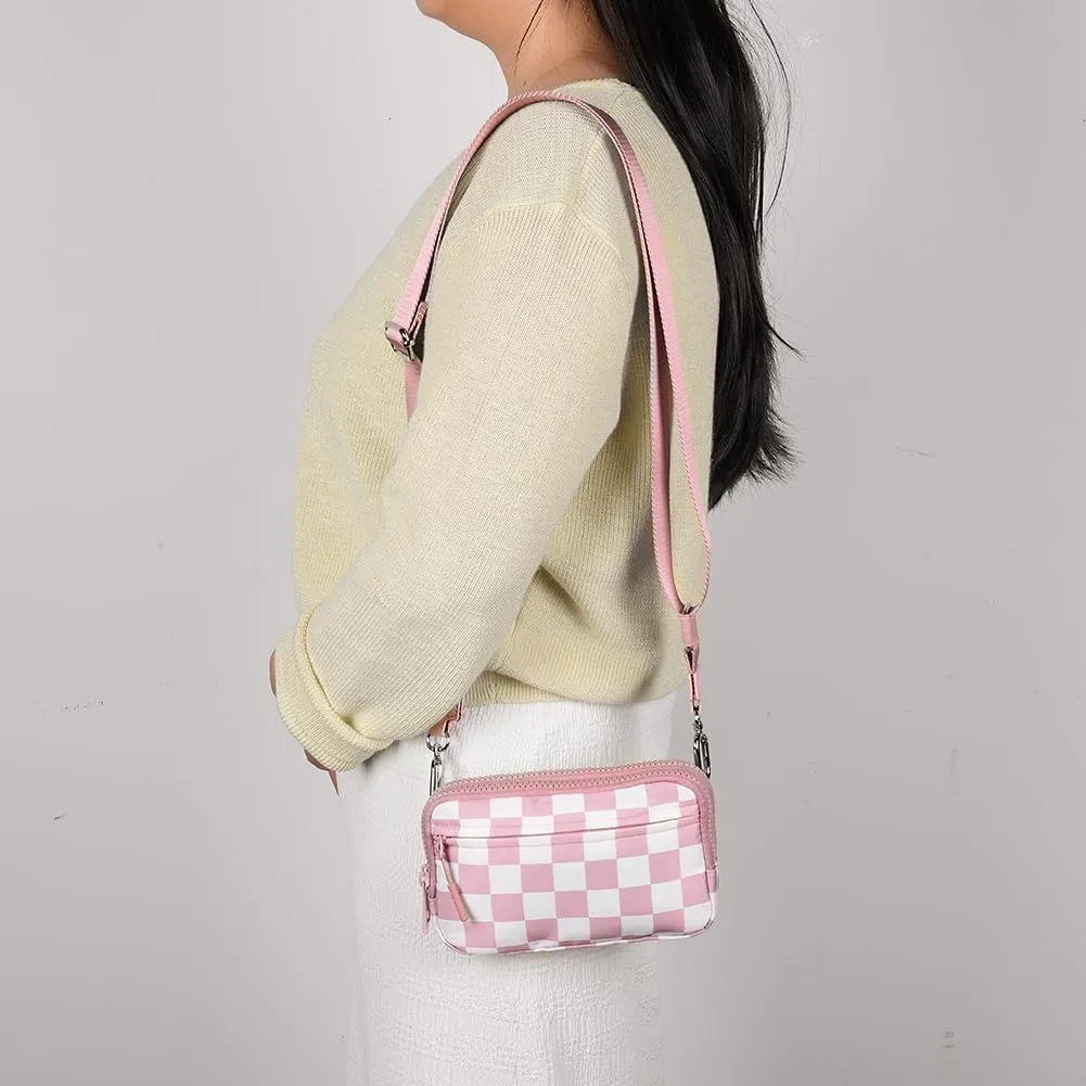 Lushandy Checkered Wristlet Wallets for Women, Wristlet Purses Small Crossbody Bag Checkered Purse Keychain Wallet for Travel