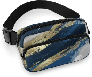 Luxury Gold Blue Modern Art Fanny Pack Belt Bag with Adjustable Strap Waist Packs Small Pouch Crossbody Bags for Hiking Running Cycling Traveling