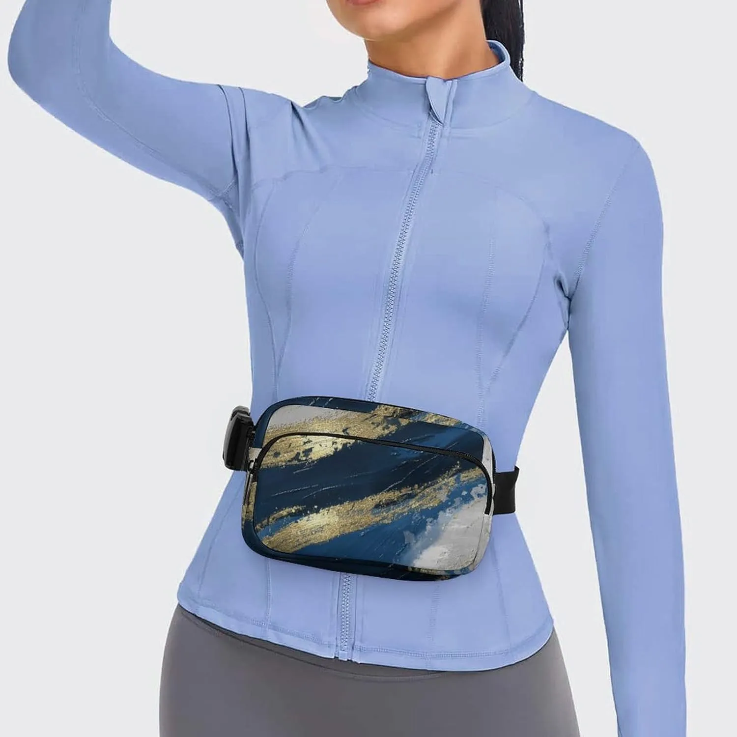 Luxury Gold Blue Modern Art Fanny Pack Belt Bag with Adjustable Strap Waist Packs Small Pouch Crossbody Bags for Hiking Running Cycling Traveling