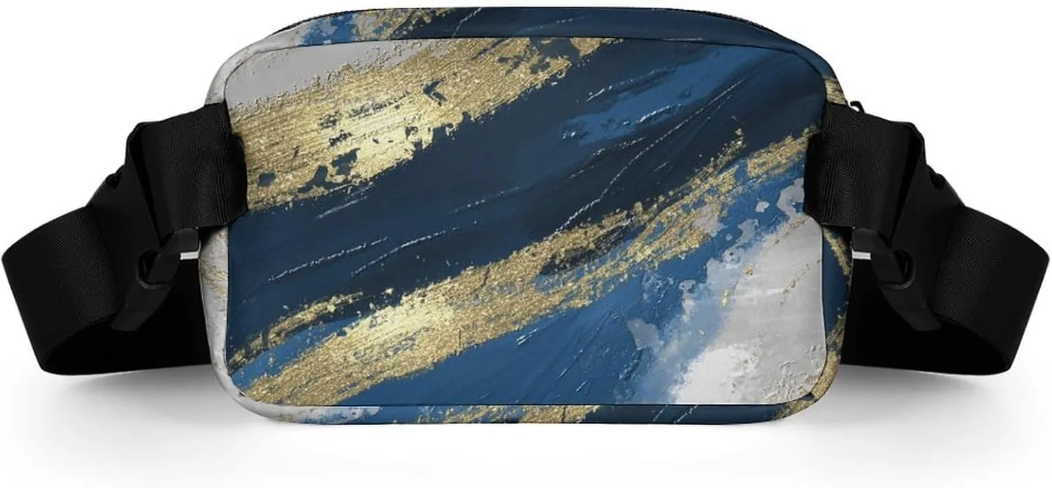 Luxury Gold Blue Modern Art Fanny Pack Belt Bag with Adjustable Strap Waist Packs Small Pouch Crossbody Bags for Hiking Running Cycling Traveling