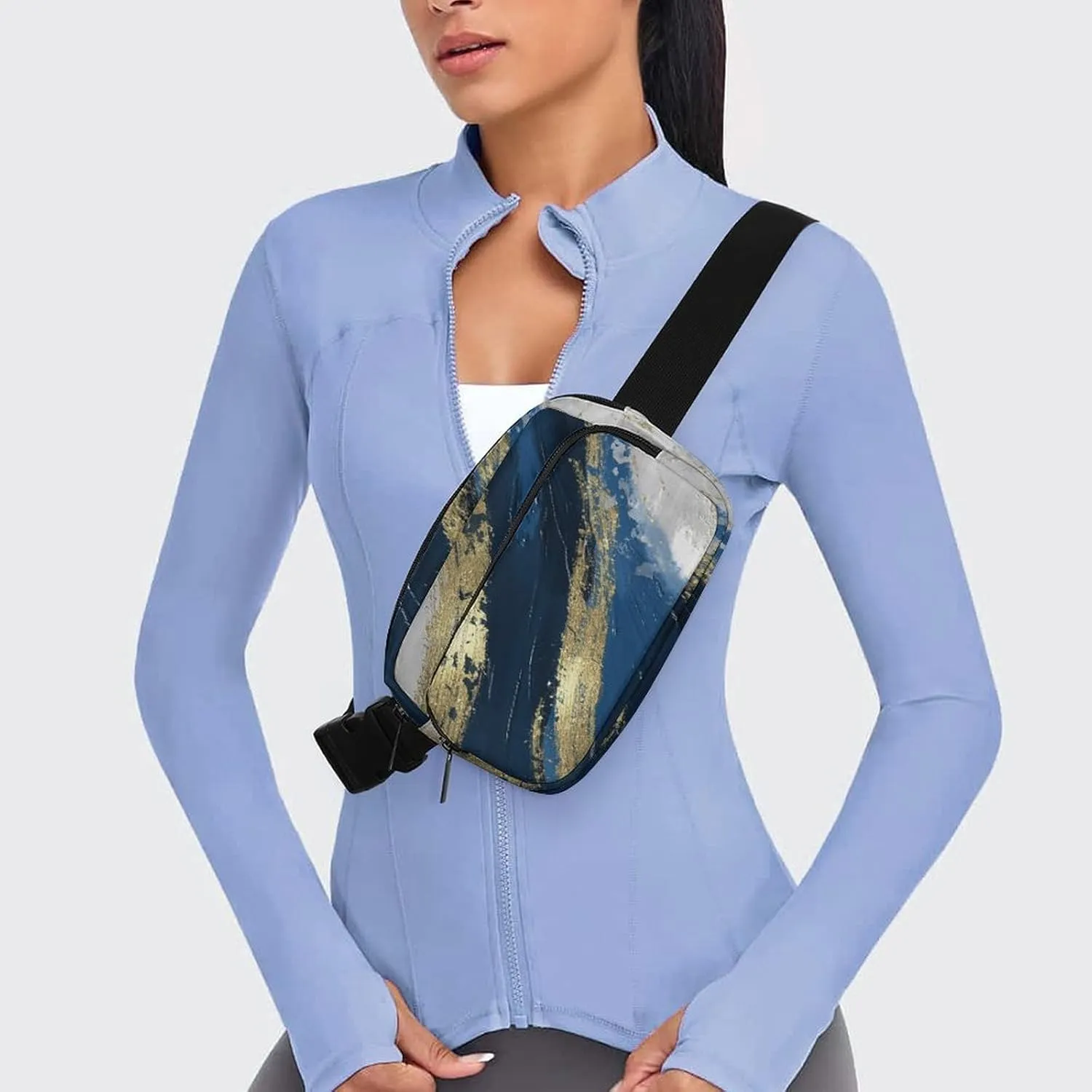 Luxury Gold Blue Modern Art Fanny Pack Belt Bag with Adjustable Strap Waist Packs Small Pouch Crossbody Bags for Hiking Running Cycling Traveling