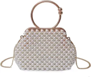 Luxury Pearl Bag Chain Bag Purse Evening Bags, Artificial Pearl Clutch Handmade Bags for Party Wedding Bridal Travel 19
