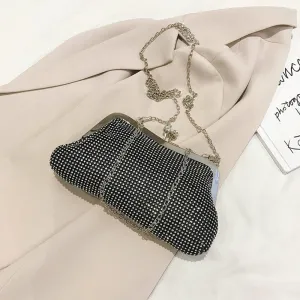 Luxury Women Handbag Crystal Beads Crossbody Bag for Wedding Party, Women's Evening Clutch Bag with Shoulder Chain (Color : Black)