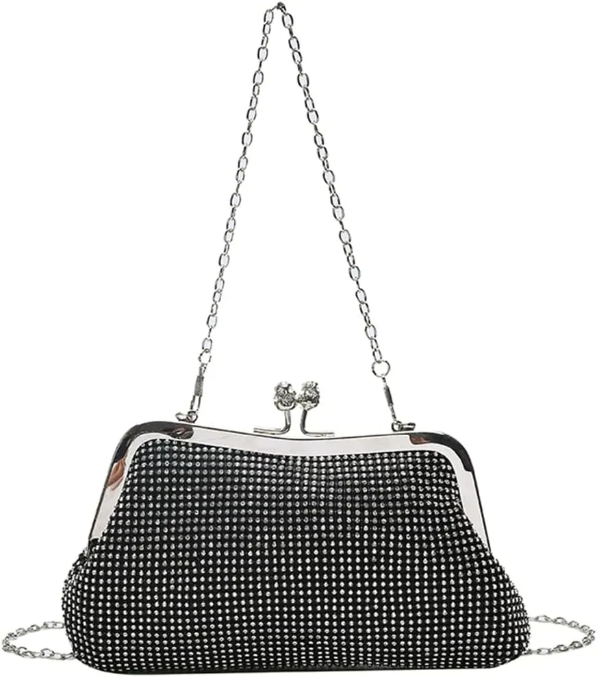 Luxury Women Handbag Crystal Beads Crossbody Bag for Wedding Party, Women's Evening Clutch Bag with Shoulder Chain (Color : Black)