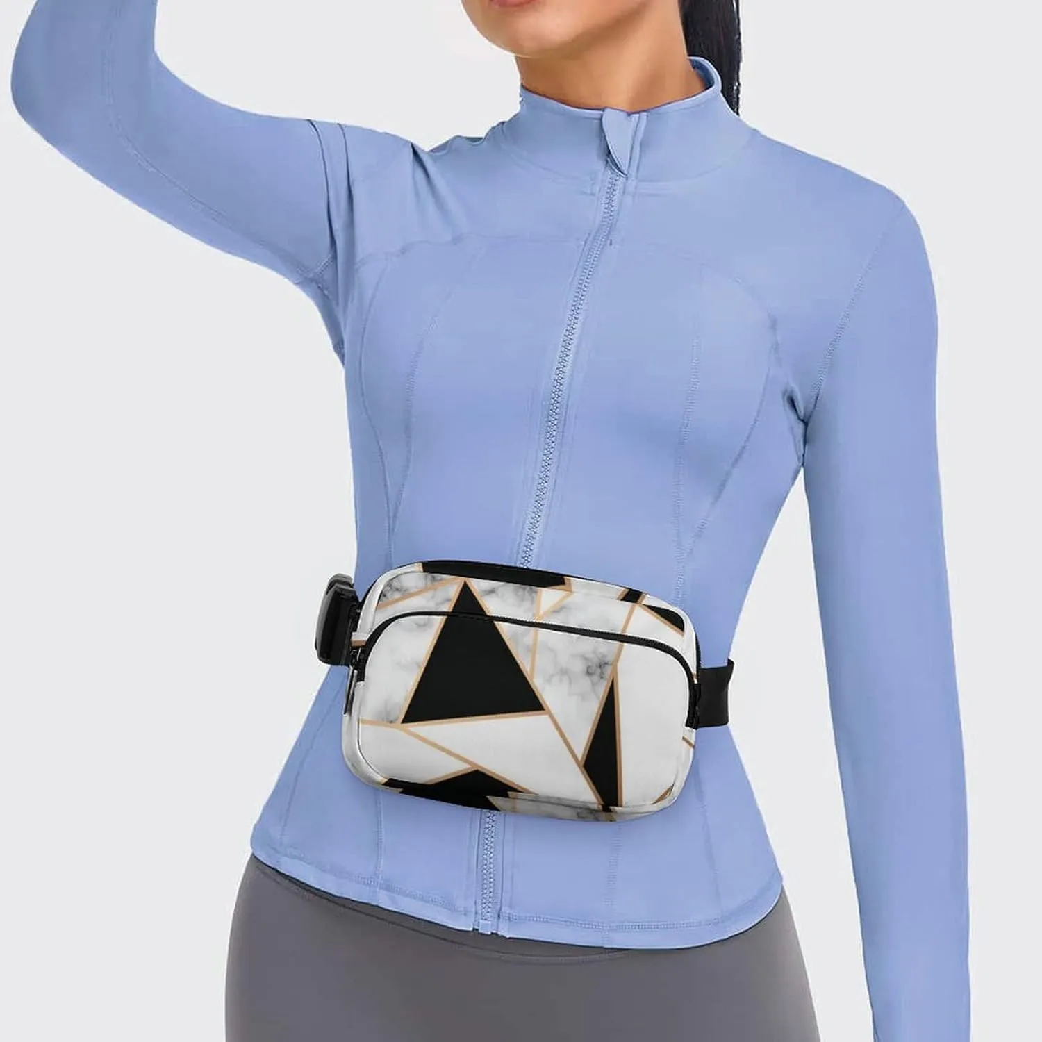 Marble Golden Geometric Fanny Pack Belt Bag with Adjustable Strap Modern Luxury Art Waist Packs Small Pouch Crossbody Bags for Hiking Running Cycling Traveling