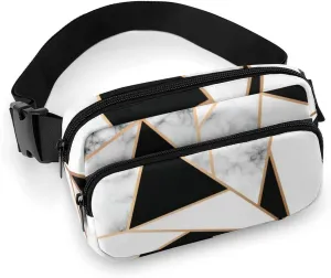 Marble Golden Geometric Fanny Pack Belt Bag with Adjustable Strap Modern Luxury Art Waist Packs Small Pouch Crossbody Bags for Hiking Running Cycling Traveling